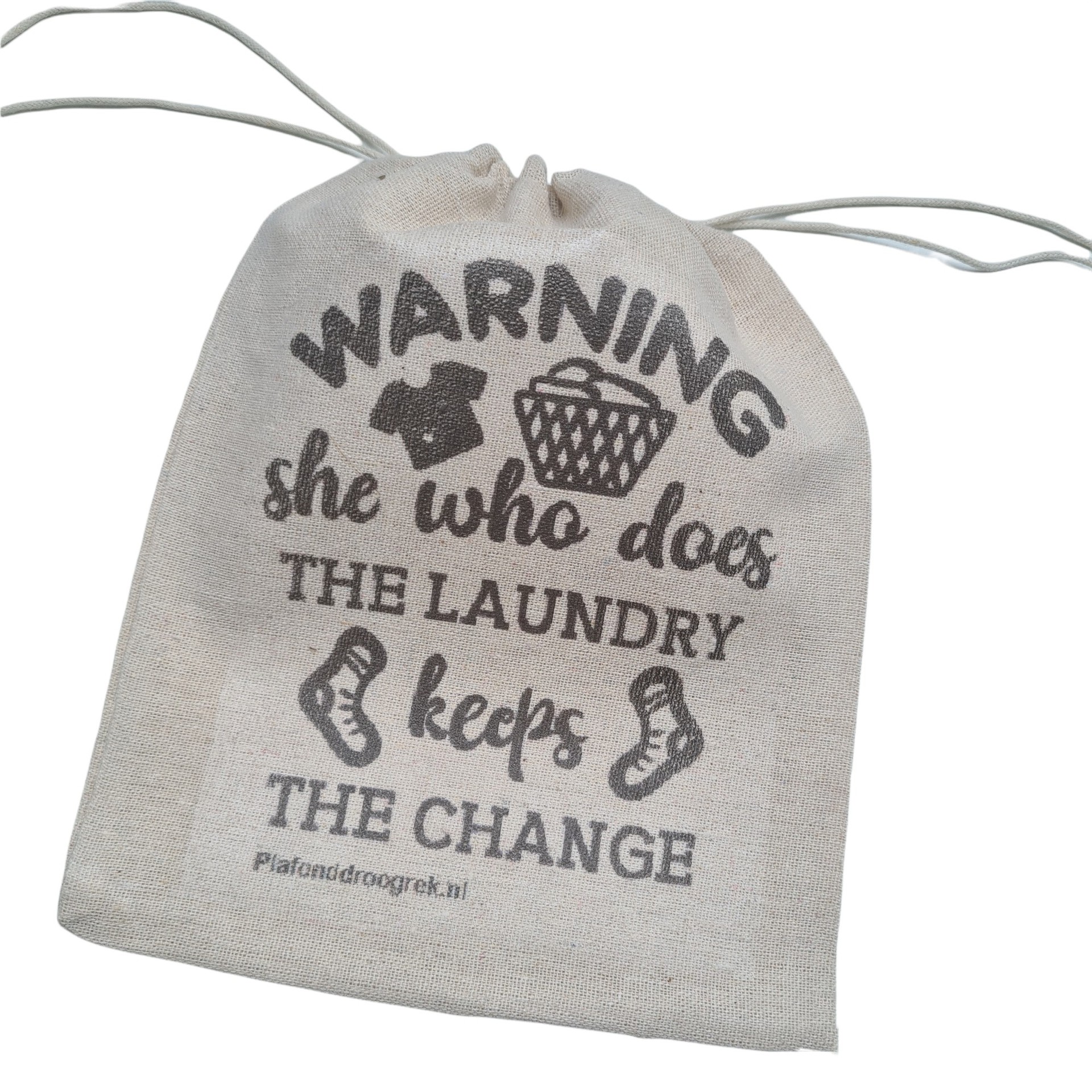 Bewaarzakje met "Laundry Quote" opdruk