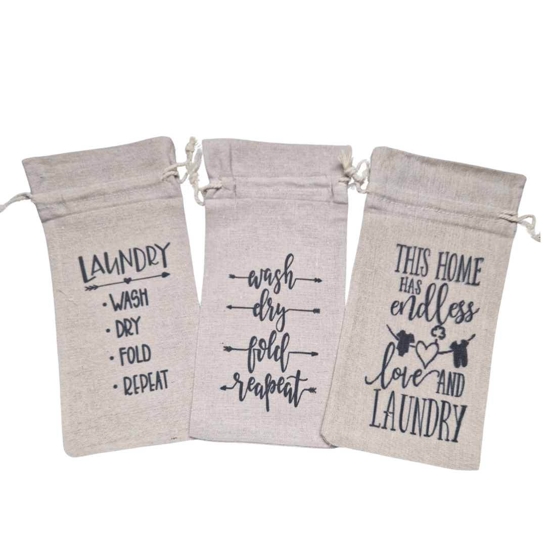 linnen zakjes met laundry qoute